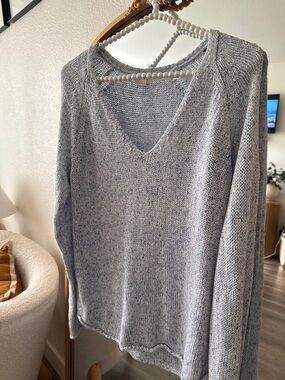 H&M Heathered Light Blue V-Neck Sweater